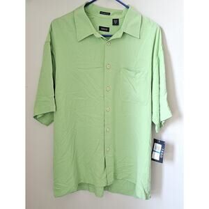 IZOD Men's Washable Silk Button Down Short Sleeved Shirt Green XL